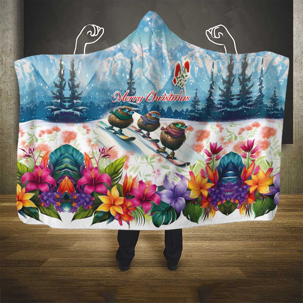 New Zealand Merry Christmas Hooded Blanket Kiwi Birds Snow Boarding-Vibrant Tropical Flower - Polynesian Pride