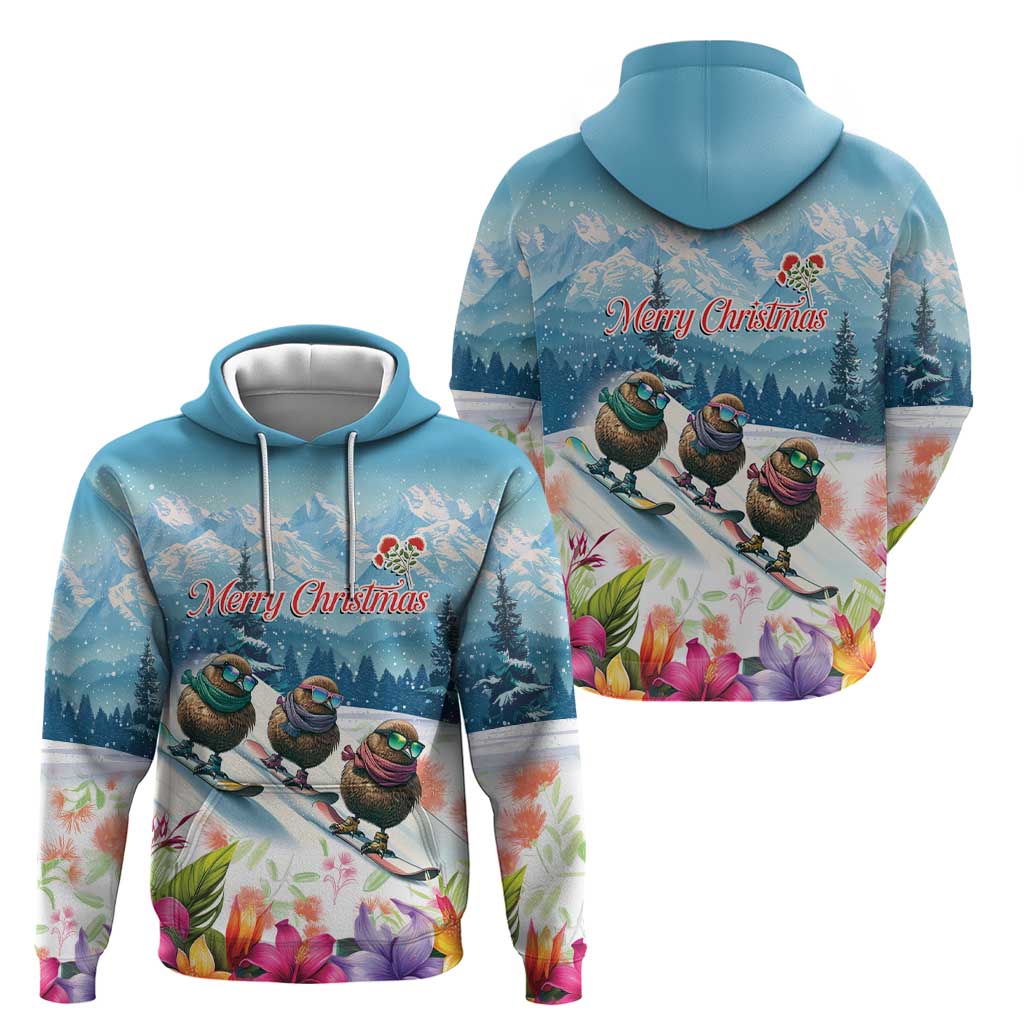 New Zealand Merry Christmas Hoodie Kiwi Birds Snow Boarding-Vibrant Tropical Flower - Polynesian Pride