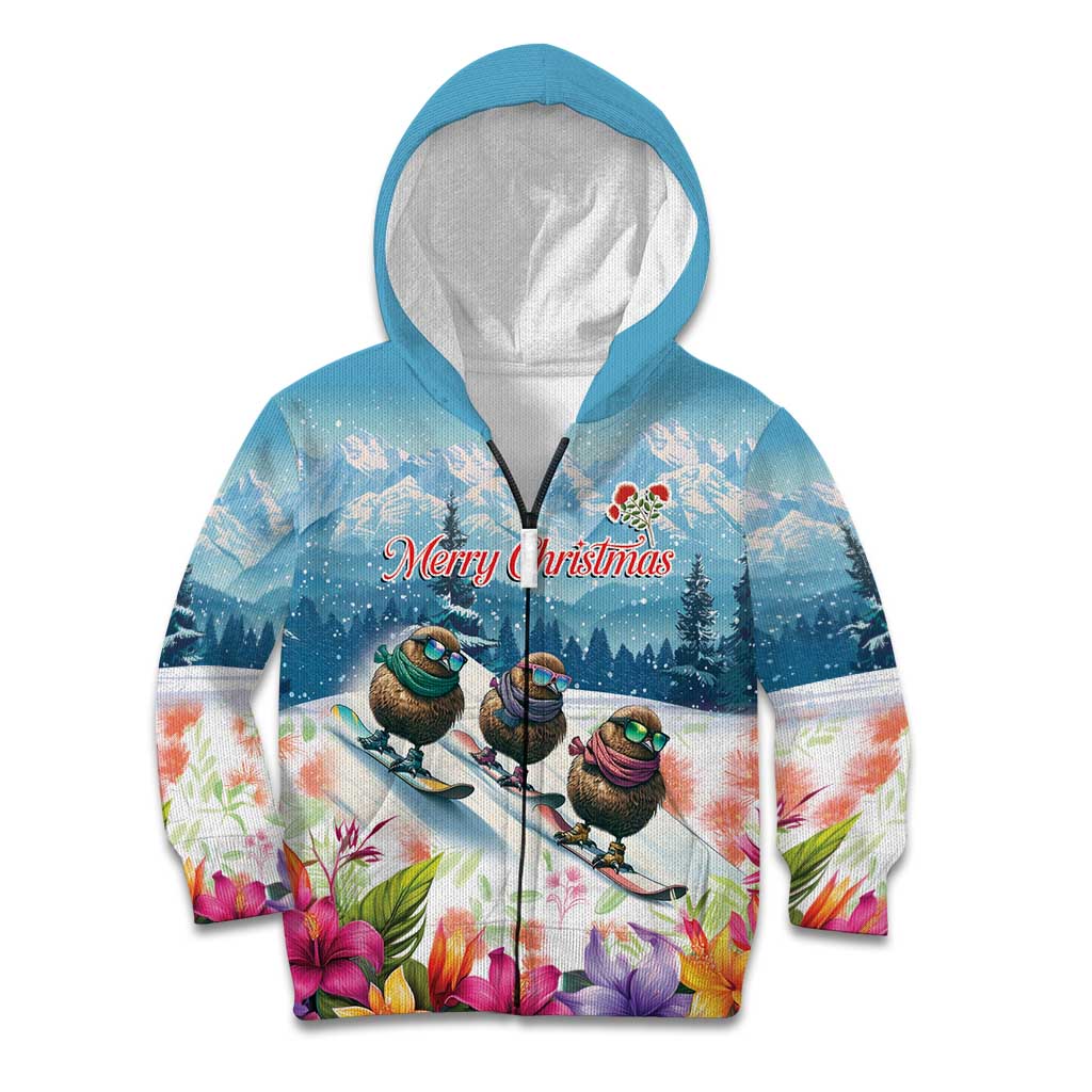 New Zealand Merry Christmas Kid Hoodie Kiwi Birds Snow Boarding-Vibrant Tropical Flower - Polynesian Pride