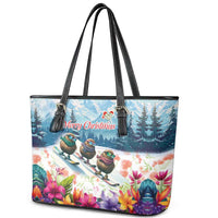 New Zealand Merry Christmas Leather Tote Bag Kiwi Birds Snow Boarding-Vibrant Tropical Flower - Polynesian Pride