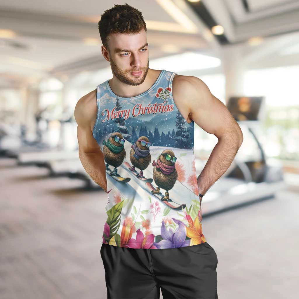 New Zealand Merry Christmas Men Tank Top Kiwi Birds Snow Boarding-Vibrant Tropical Flower - Polynesian Pride