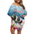 New Zealand Merry Christmas Off Shoulder Short Dress Kiwi Birds Snow Boarding-Vibrant Tropical Flower - Polynesian Pride