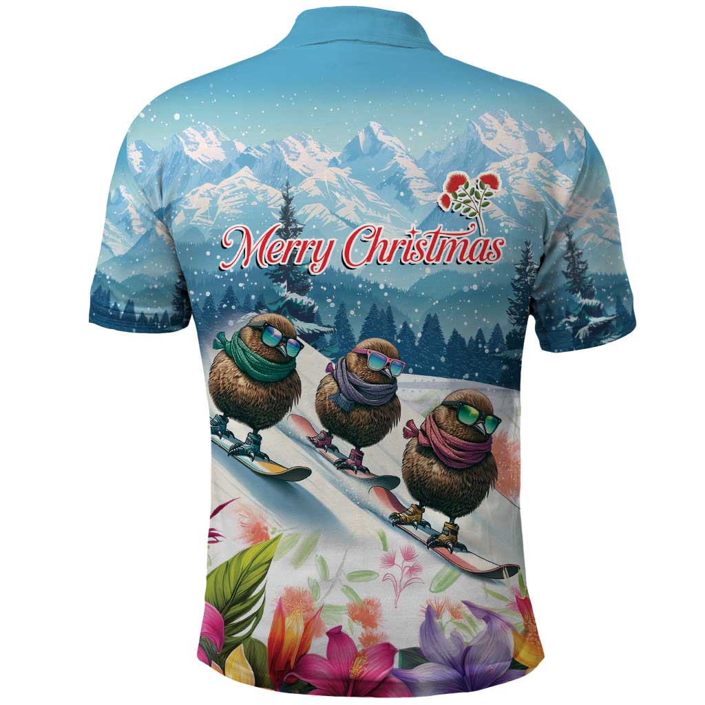 New Zealand Merry Christmas Polo Shirt Kiwi Birds Snow Boarding-Vibrant Tropical Flower - Polynesian Pride
