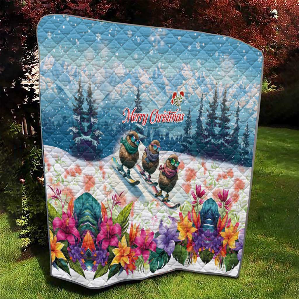 New Zealand Merry Christmas Quilt Kiwi Birds Snow Boarding-Vibrant Tropical Flower - Polynesian Pride