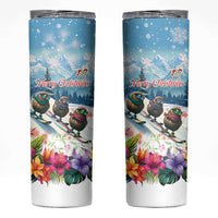 New Zealand Merry Christmas Skinny Tumbler Kiwi Birds Snow Boarding-Vibrant Tropical Flower - Polynesian Pride