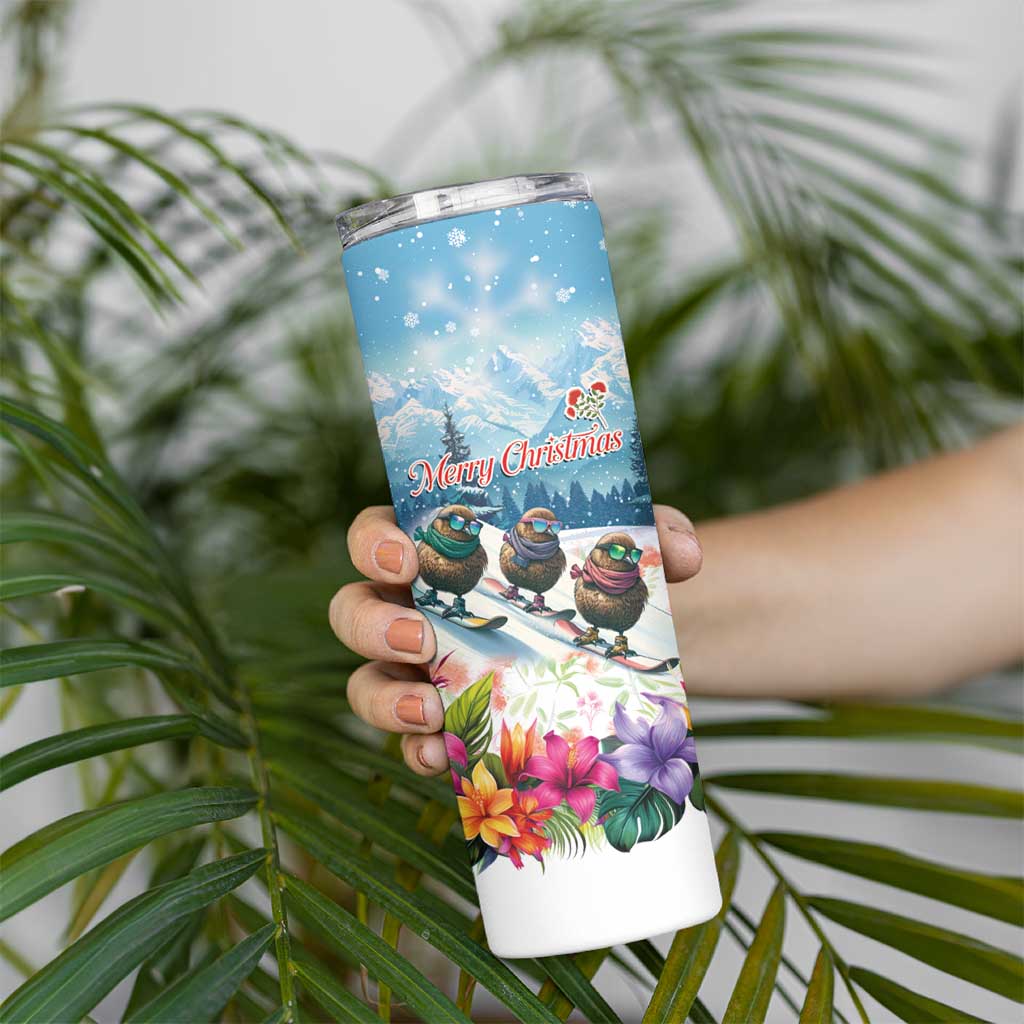 New Zealand Merry Christmas Skinny Tumbler Kiwi Birds Snow Boarding-Vibrant Tropical Flower - Polynesian Pride