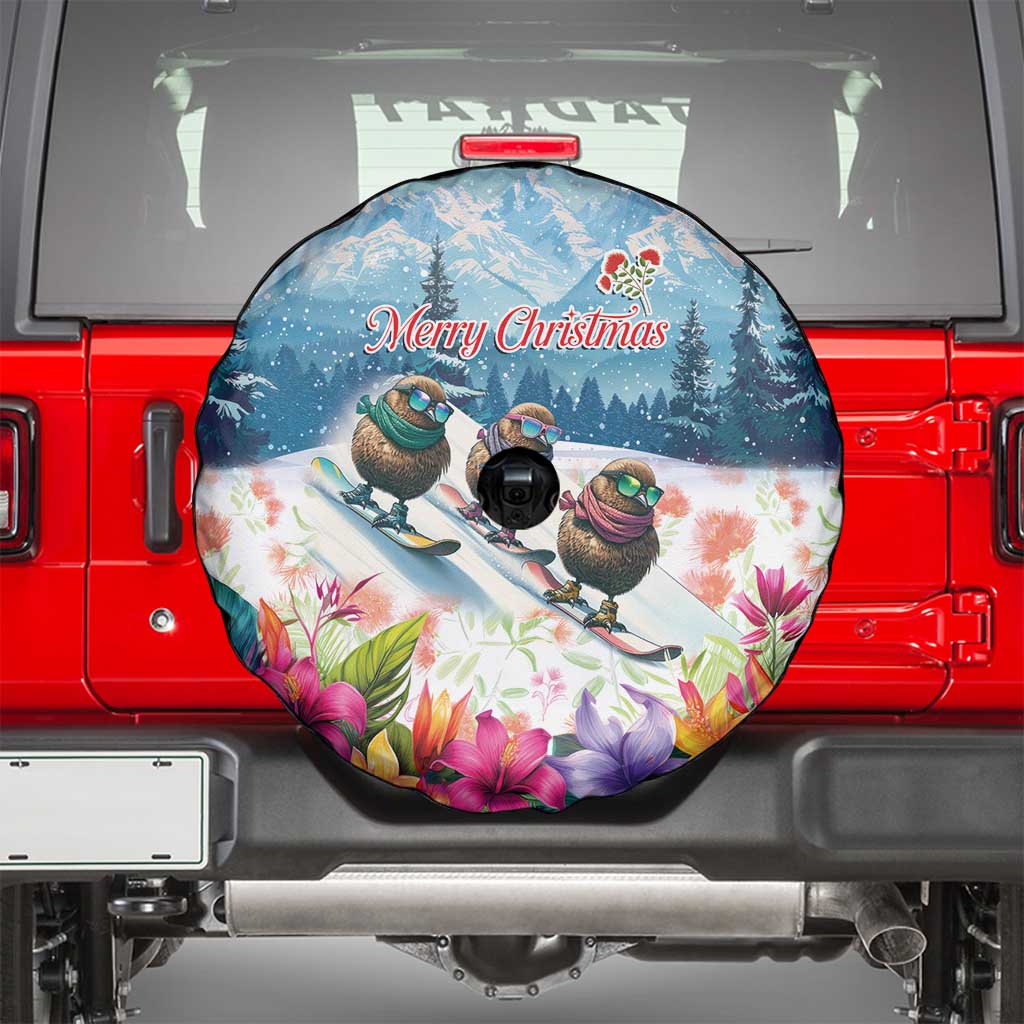 New Zealand Merry Christmas Spare Tire Cover Kiwi Birds Snow Boarding-Vibrant Tropical Flower - Polynesian Pride