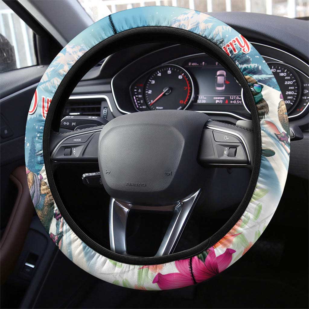 New Zealand Merry Christmas Steering Wheel Cover Kiwi Birds Snow Boarding-Vibrant Tropical Flower - Polynesian Pride