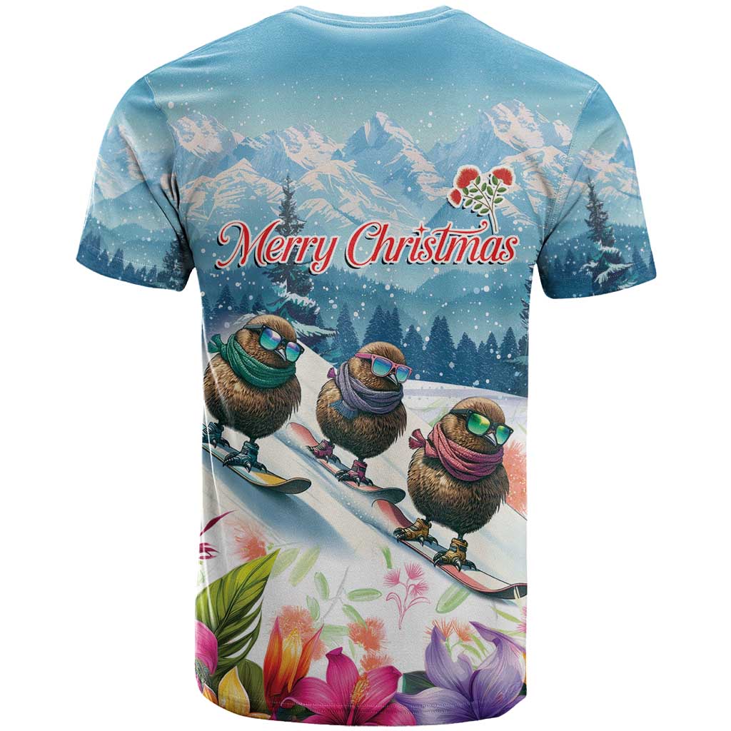 New Zealand Merry Christmas T Shirt Kiwi Birds Snow Boarding-Vibrant Tropical Flower - Polynesian Pride