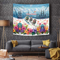 New Zealand Merry Christmas Tapestry Kiwi Birds Snow Boarding-Vibrant Tropical Flower - Polynesian Pride