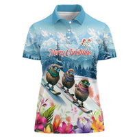 New Zealand Merry Christmas Women Polo Shirt Kiwi Birds Snow Boarding-Vibrant Tropical Flower - Polynesian Pride