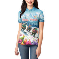 New Zealand Merry Christmas Women Polo Shirt Kiwi Birds Snow Boarding-Vibrant Tropical Flower - Polynesian Pride