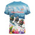 New Zealand Merry Christmas Women V-Neck T-Shirt Kiwi Birds Snow Boarding-Vibrant Tropical Flower - Polynesian Pride
