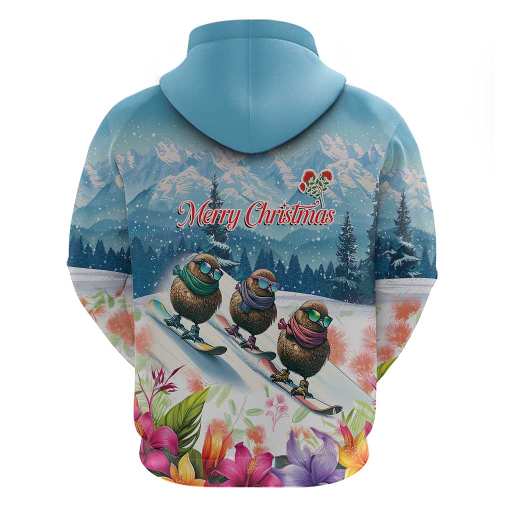 New Zealand Merry Christmas Zip Hoodie Kiwi Birds Snow Boarding-Vibrant Tropical Flower - Polynesian Pride