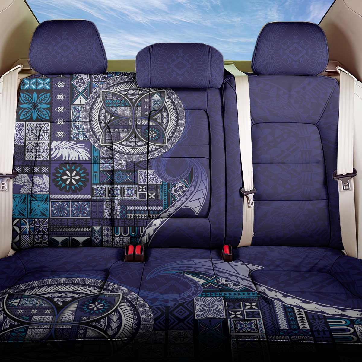 Samoan Siapo Art Tattoo Polynesian Pattern Back Car Seat Cover Navy Color - Polynesian Pride
