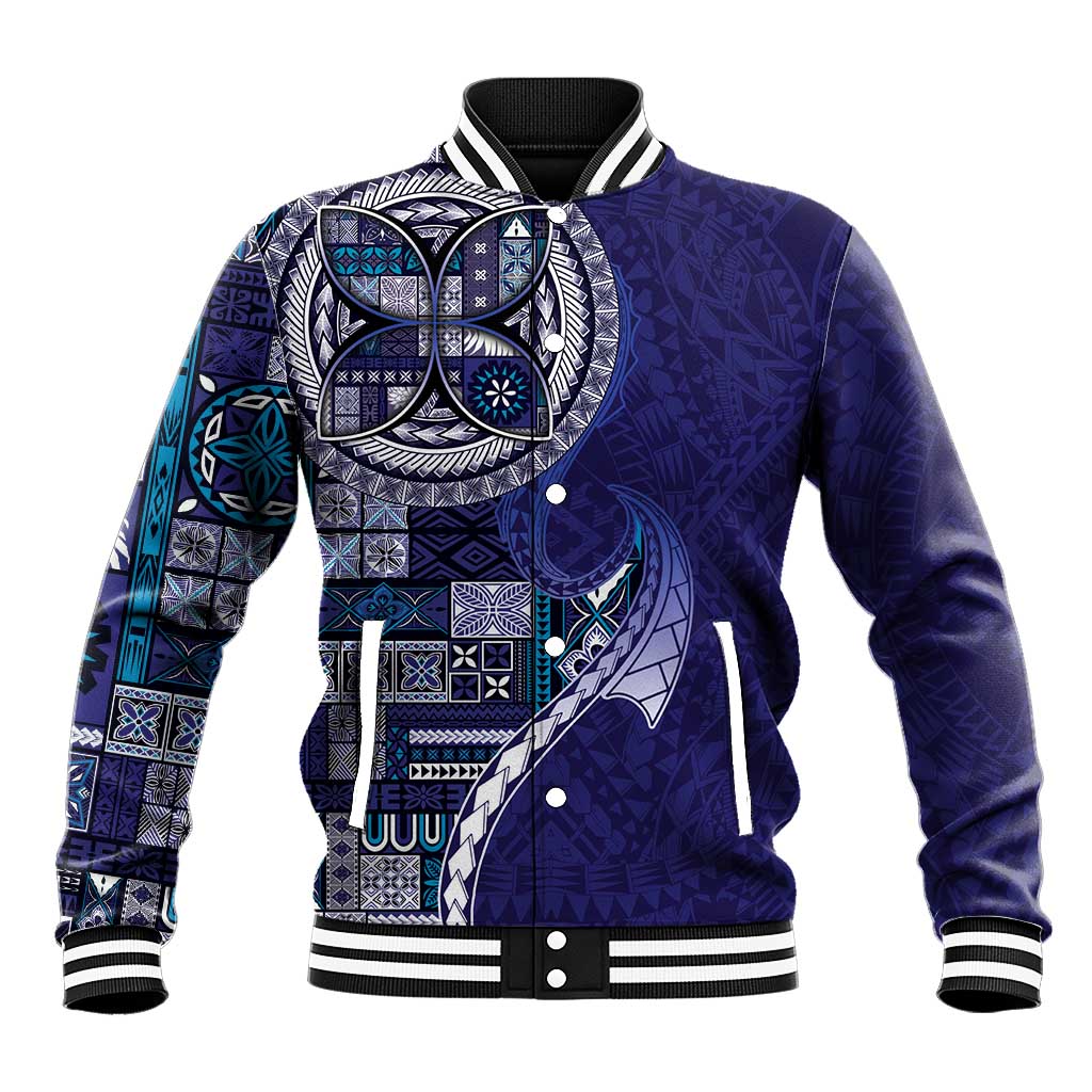 Samoan Siapo Art Tattoo Polynesian Pattern Baseball Jacket Navy Color - Polynesian Pride