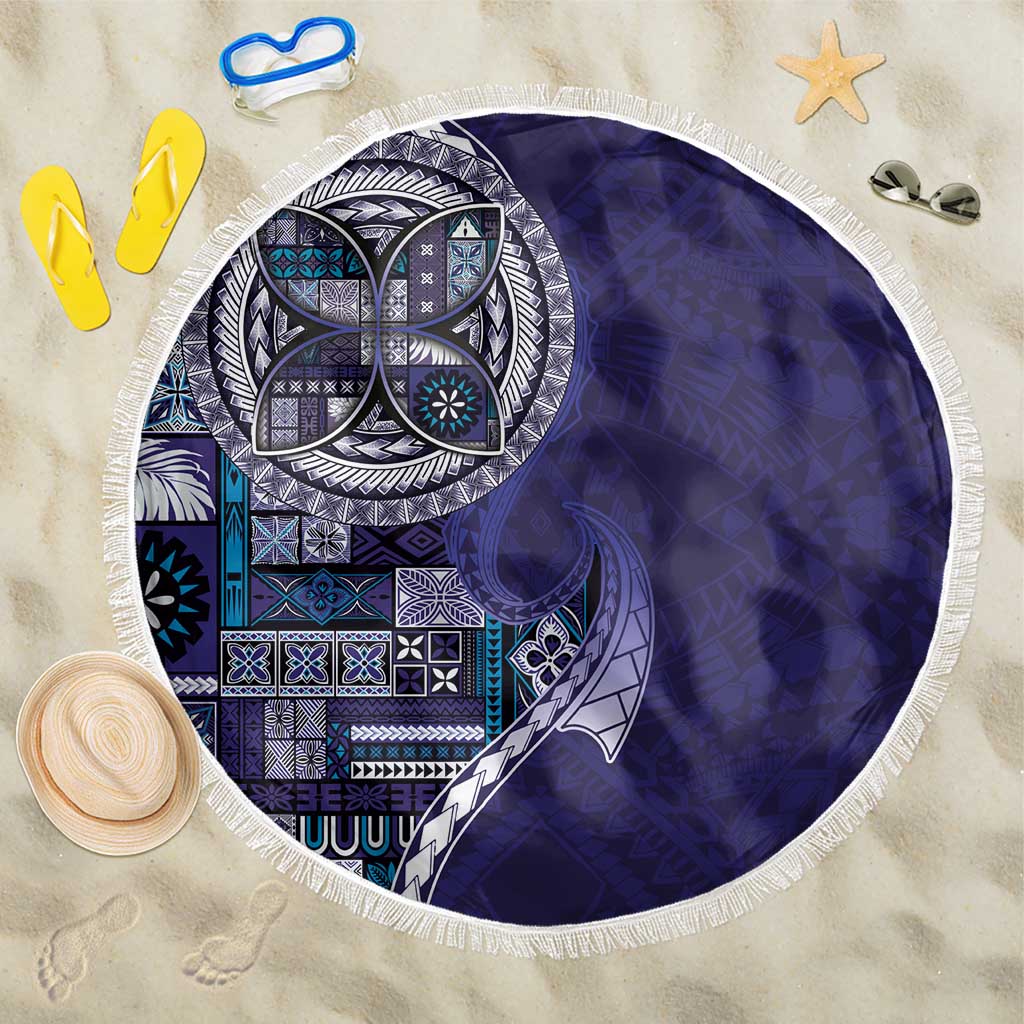 Samoan Siapo Art Tattoo Polynesian Pattern Beach Blanket Navy Color - Polynesian Pride