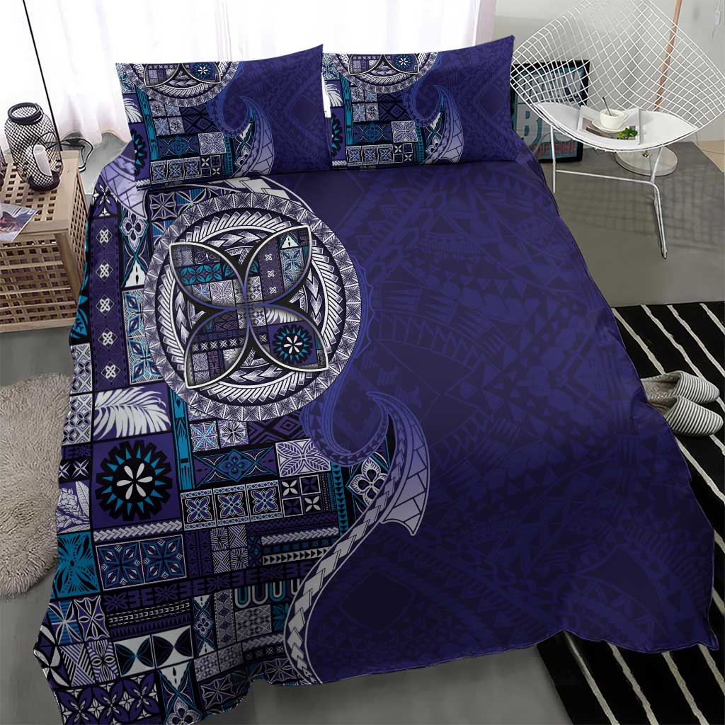 Samoan Siapo Art Tattoo Polynesian Pattern Bedding Set Navy Color - Polynesian Pride