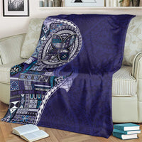 Samoan Siapo Art Tattoo Polynesian Pattern Blanket Navy Color - Polynesian Pride