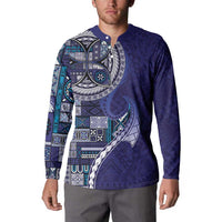 Samoan Siapo Art Tattoo Polynesian Pattern Button Sweatshirt Navy Color - Polynesian Pride