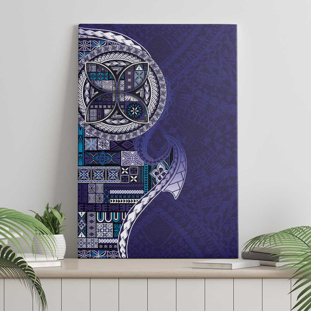 Samoan Siapo Art Tattoo Polynesian Pattern Canvas Wall Art Navy Color - Polynesian Pride