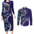 Samoan Siapo Art Tattoo Polynesian Pattern Couples Matching Long Sleeve Bodycon Dress and Long Sleeve Button Shirt Navy Color - Polynesian Pride