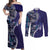 Samoan Siapo Art Tattoo Polynesian Pattern Couples Matching Off Shoulder Maxi Dress and Long Sleeve Button Shirt Navy Color - Polynesian Pride