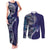 Samoan Siapo Art Tattoo Polynesian Pattern Couples Matching Tank Maxi Dress and Long Sleeve Button Shirt Navy Color - Polynesian Pride