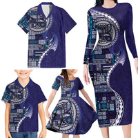 Samoan Siapo Art Tattoo Polynesian Pattern Family Matching Long Sleeve Bodycon Dress and Hawaiian Shirt Navy Color - Polynesian Pride
