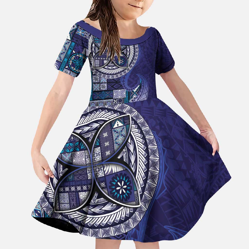 Samoan Siapo Art Tattoo Polynesian Pattern Family Matching Summer Maxi Dress and Hawaiian Shirt Navy Color - Polynesian Pride