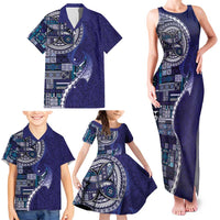 Samoan Siapo Art Tattoo Polynesian Pattern Family Matching Tank Maxi Dress and Hawaiian Shirt Navy Color - Polynesian Pride