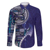 Samoan Siapo Art Tattoo Polynesian Pattern Family Matching Tank Maxi Dress and Hawaiian Shirt Navy Color - Polynesian Pride