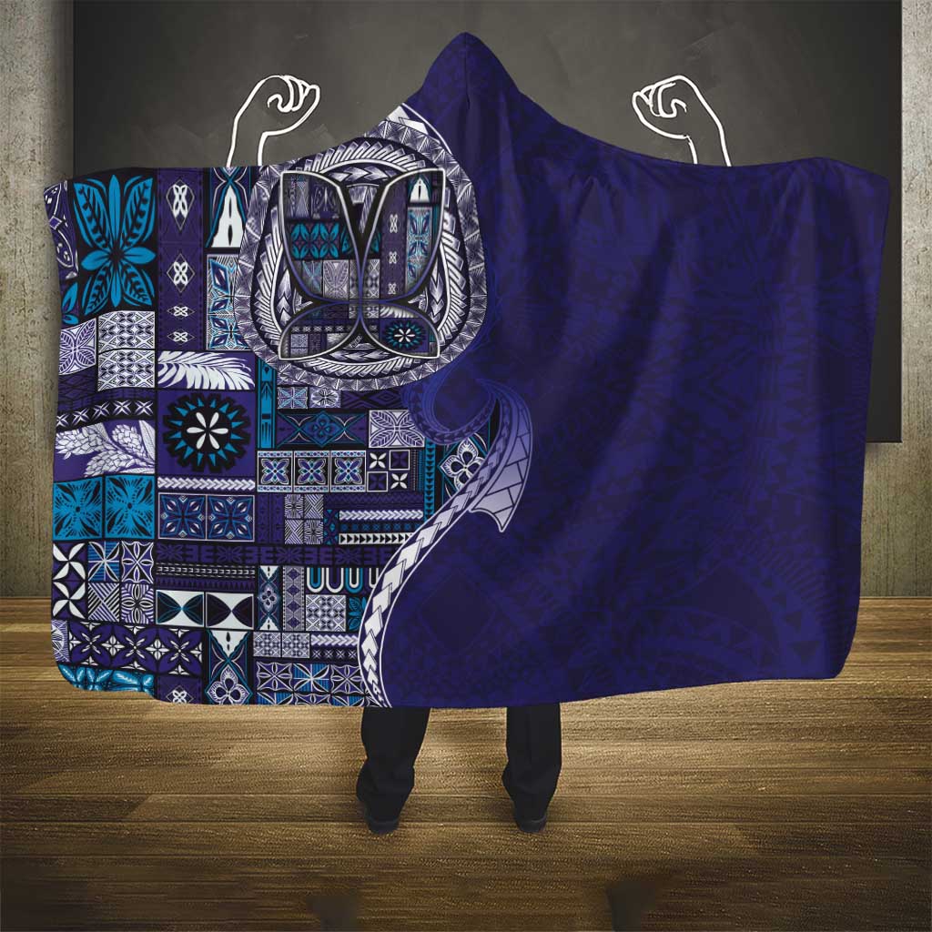 Samoan Siapo Art Tattoo Polynesian Pattern Hooded Blanket Navy Color - Polynesian Pride