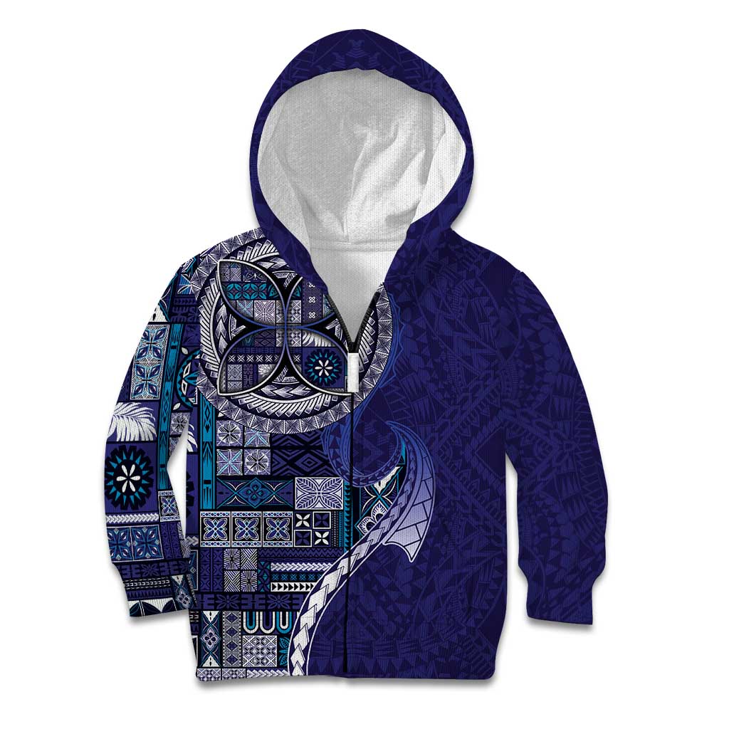 Samoan Siapo Art Tattoo Polynesian Pattern Kid Hoodie Navy Color - Polynesian Pride