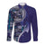 Samoan Siapo Art Tattoo Polynesian Pattern Long Sleeve Button Shirt Navy Color - Polynesian Pride