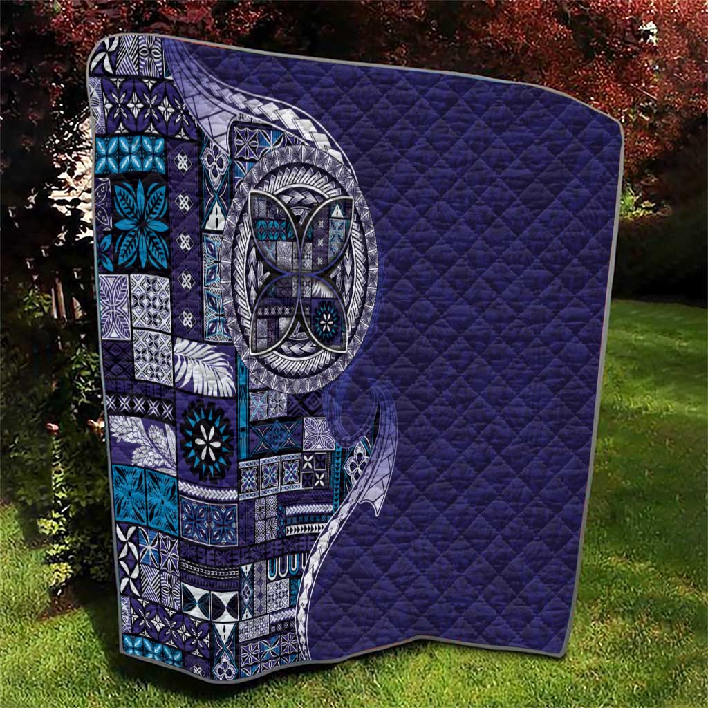 Samoan Siapo Art Tattoo Polynesian Pattern Quilt Navy Color - Polynesian Pride