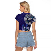 Samoan Siapo Art Tattoo Polynesian Pattern Raglan Cropped T Shirt Navy Color - Polynesian Pride
