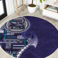 Samoan Siapo Art Tattoo Polynesian Pattern Round Carpet Navy Color - Polynesian Pride