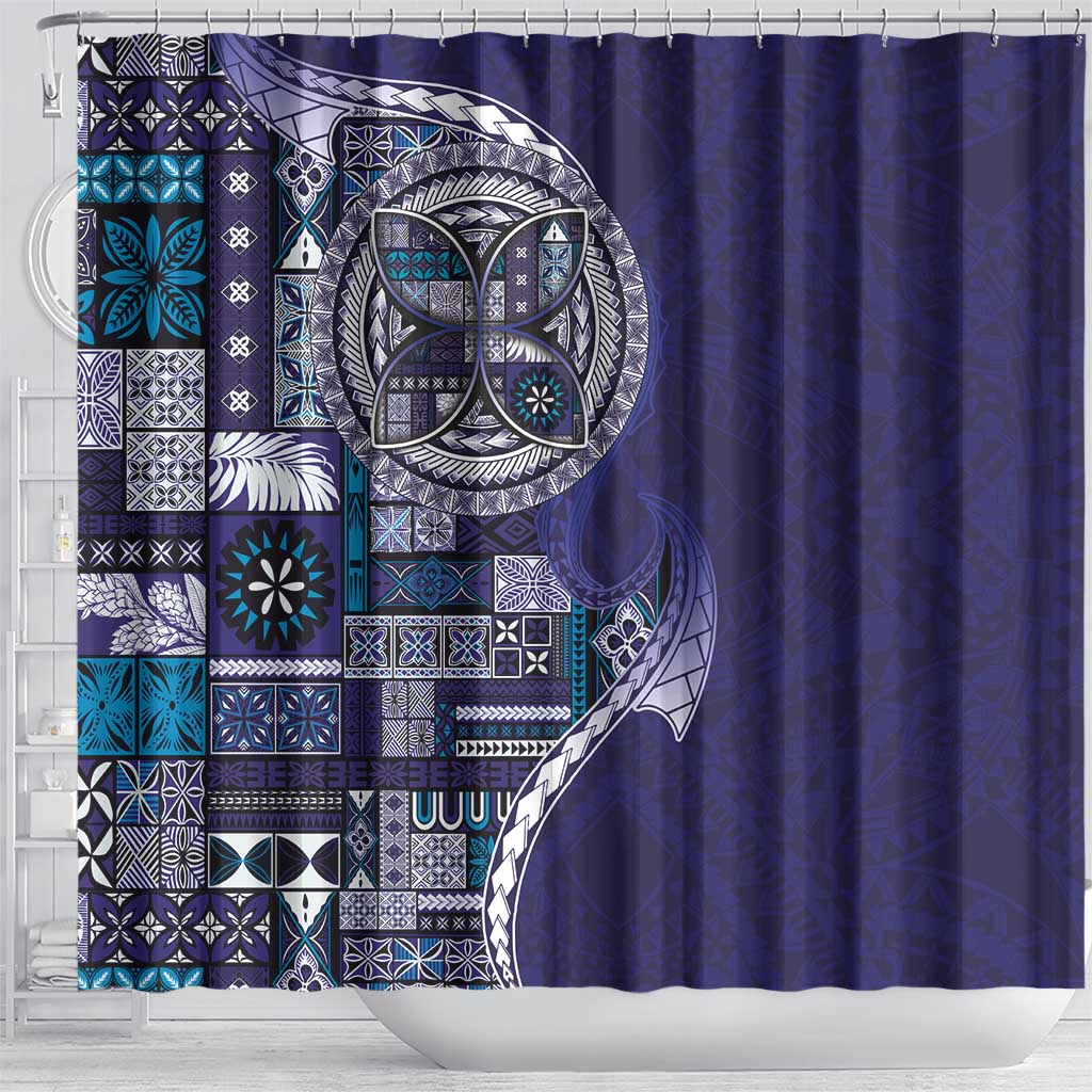 Samoan Siapo Art Tattoo Polynesian Pattern Shower Curtain Navy Color - Polynesian Pride