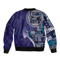 Samoan Siapo Art Tattoo Polynesian Pattern Sleeve Zip Bomber Jacket Navy Color - Polynesian Pride