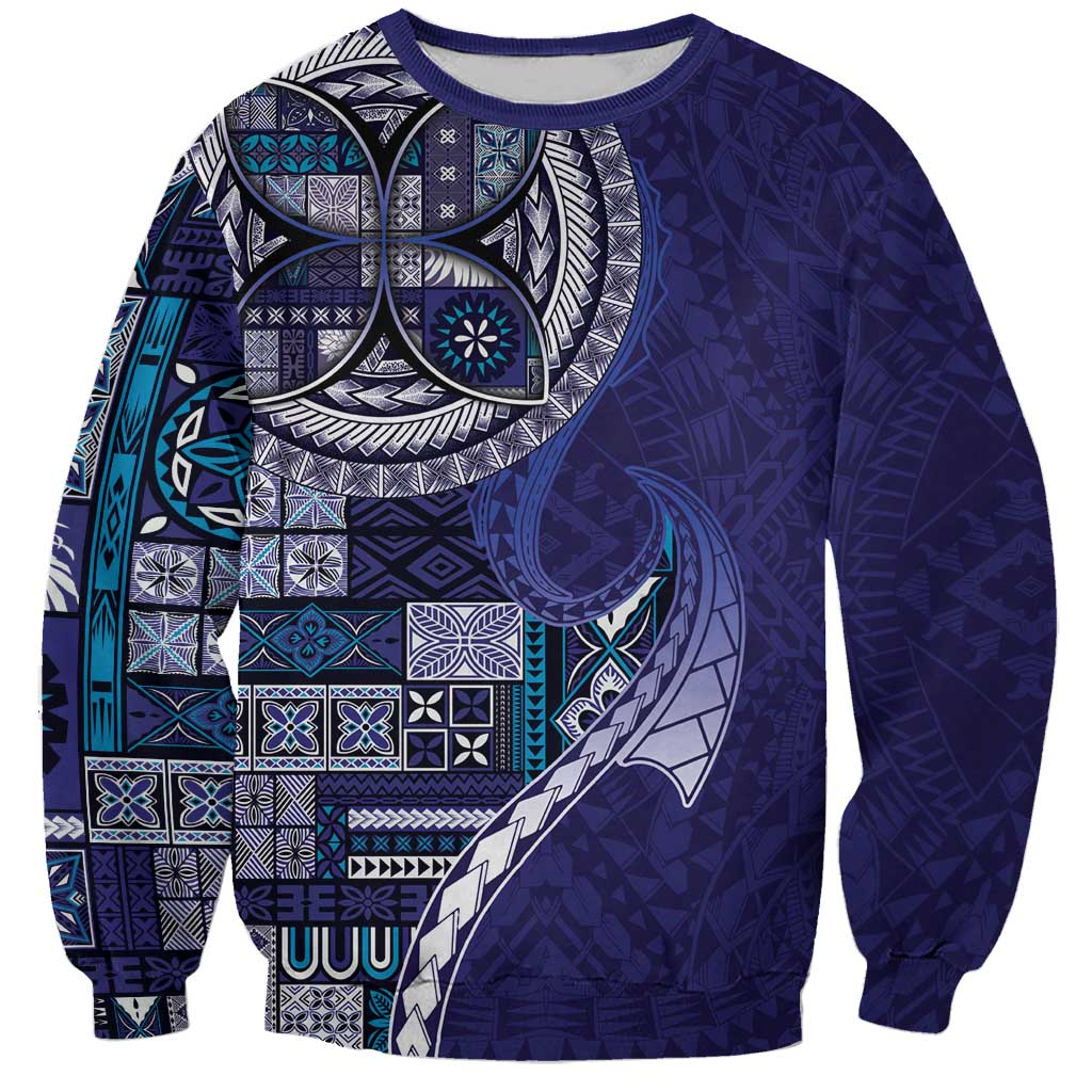 Samoan Siapo Art Tattoo Polynesian Pattern Sweatshirt Navy Color - Polynesian Pride