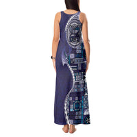 Samoan Siapo Art Tattoo Polynesian Pattern Tank Maxi Dress Navy Color - Polynesian Pride