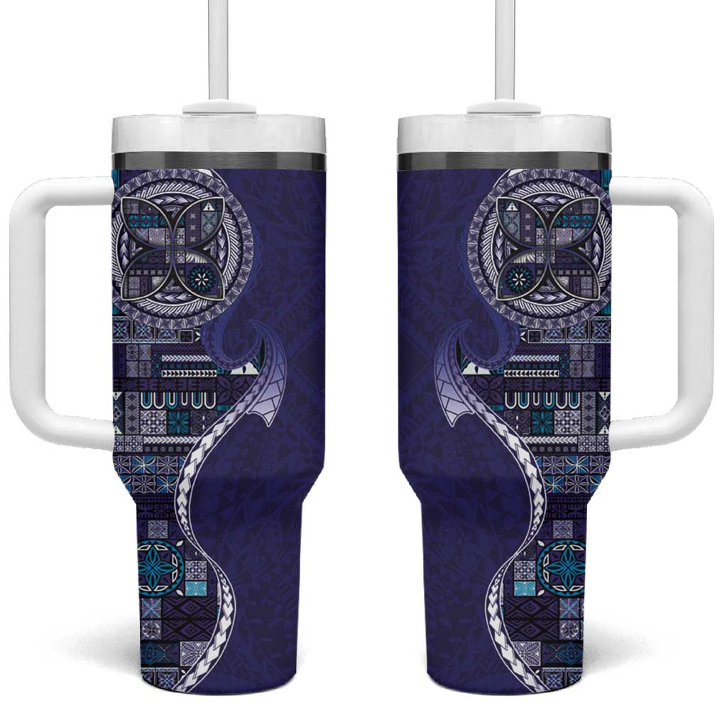 Samoan Siapo Art Tattoo Polynesian Pattern Tumbler With Handle Navy Color - Polynesian Pride
