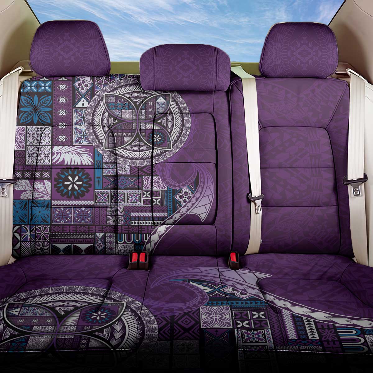 Samoan Siapo Art Tattoo Polynesian Pattern Back Car Seat Cover Purple Color - Polynesian Pride