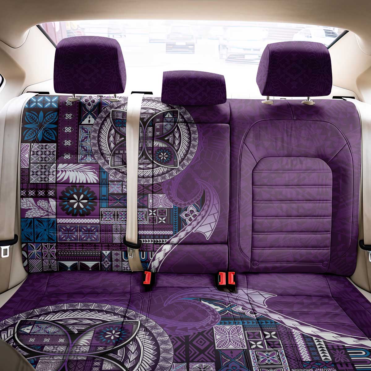 Samoan Siapo Art Tattoo Polynesian Pattern Back Car Seat Cover Purple Color - Polynesian Pride