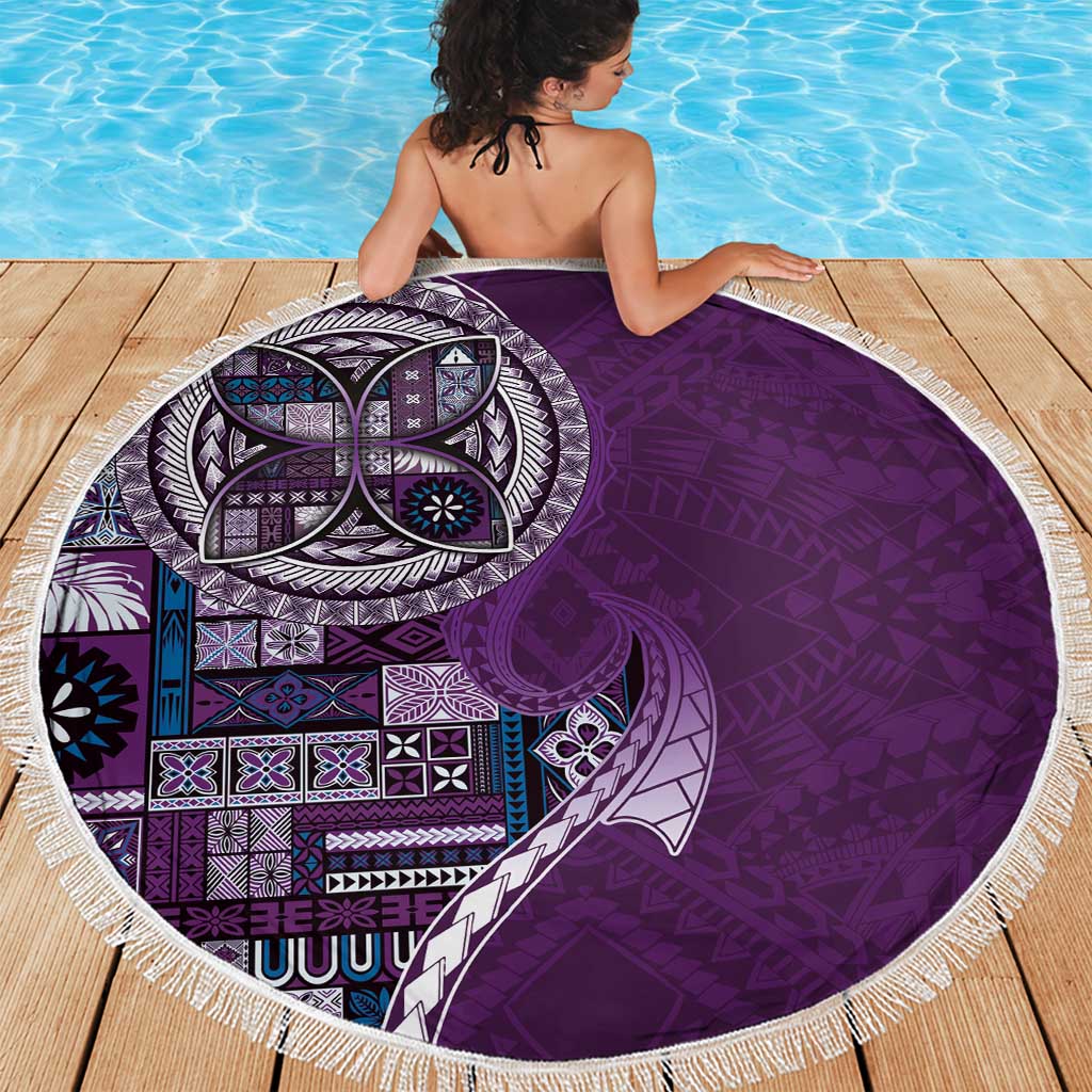 Samoan Siapo Art Tattoo Polynesian Pattern Beach Blanket Purple Color - Polynesian Pride