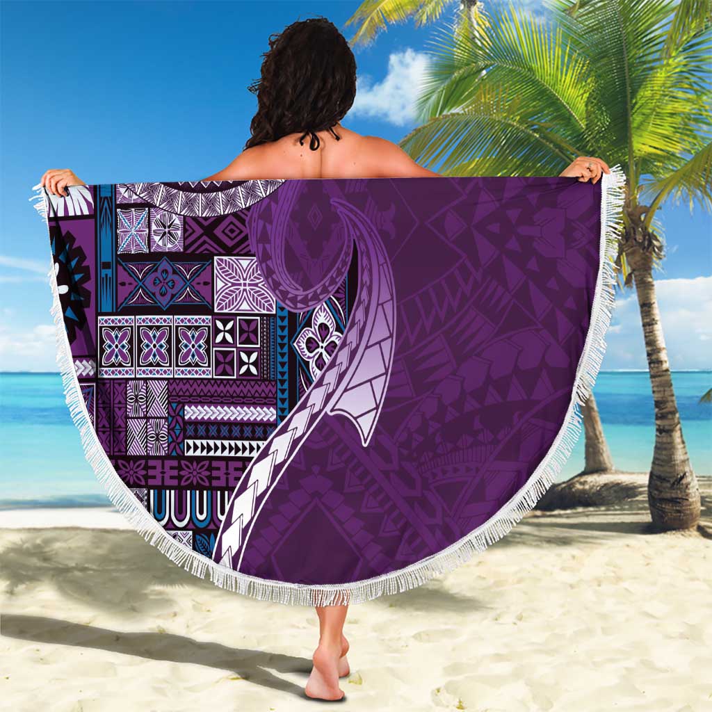 Samoan Siapo Art Tattoo Polynesian Pattern Beach Blanket Purple Color - Polynesian Pride