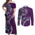 Samoan Siapo Art Tattoo Polynesian Pattern Couples Matching Off Shoulder Maxi Dress and Long Sleeve Button Shirt Purple Color - Polynesian Pride