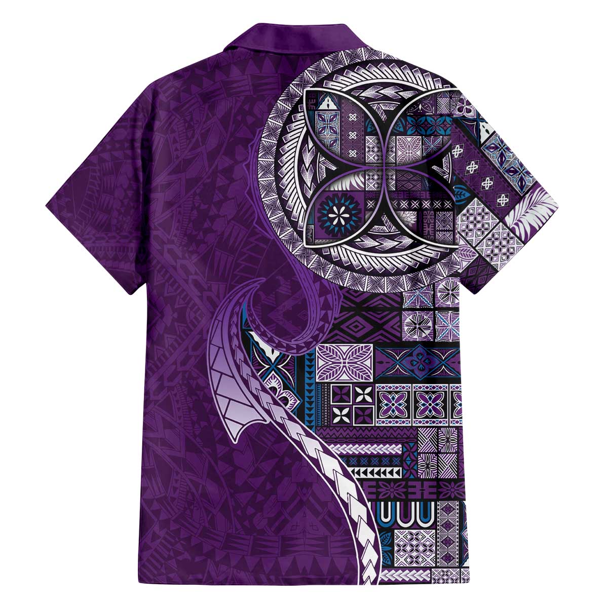 Samoan Siapo Art Tattoo Polynesian Pattern Family Matching Off The Shoulder Long Sleeve Dress and Hawaiian Shirt Purple Color - Polynesian Pride
