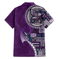 Samoan Siapo Art Tattoo Polynesian Pattern Family Matching Off The Shoulder Long Sleeve Dress and Hawaiian Shirt Purple Color - Polynesian Pride